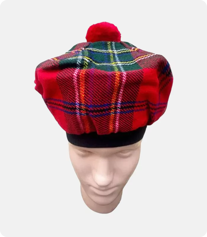 Red Royal Stewart Tartan Tam O Shanter Hat Front