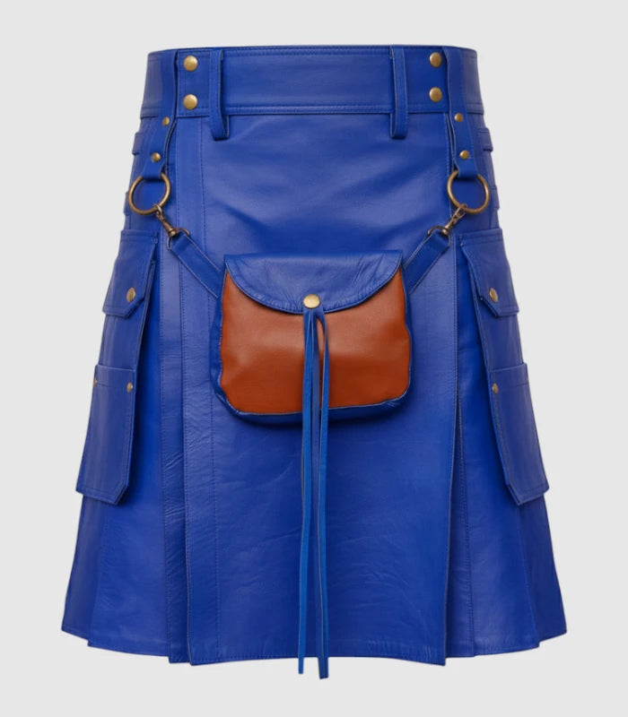 Royal Blue Leather Kilt Front
