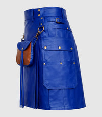Royal Blue Leather Kilt Left Side