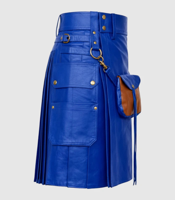 Royal Blue Leather Kilt Right Side