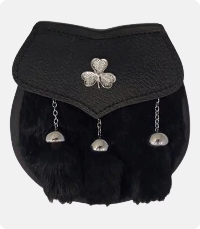 Semi Dress Sporran Black Rabbit Fur Shamrock Emblem