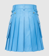 Sky Blue  Cyan Leather Kilt Back