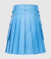 Sky Blue  Cyan Leather Kilt Back