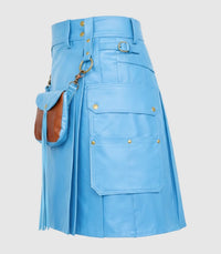 Sky Blue  Cyan Leather Kilt Left Side