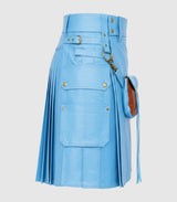Sky Blue  Cyan Leather Kilt Right Side