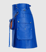Standard Blue Leather Kilt Left Side