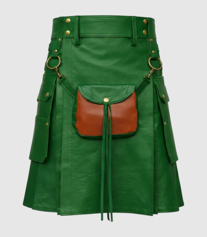 Standard Green Leather Kilt Front