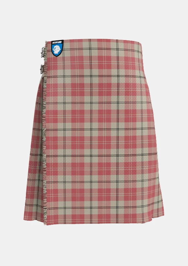 Traditional_Ailsa_Pink_Tartan_kilt_front_image_with_pleated_design_and_adjustable_buckles_for_men