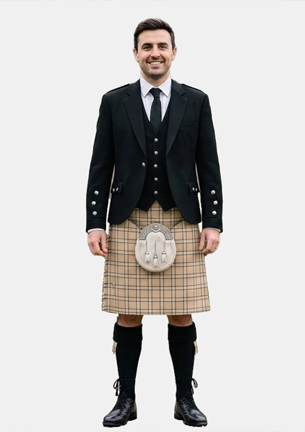 Traditional_Beige_tartan_Kilt_and_Argyle_Jacket_Kilt_Outfits_front_image
