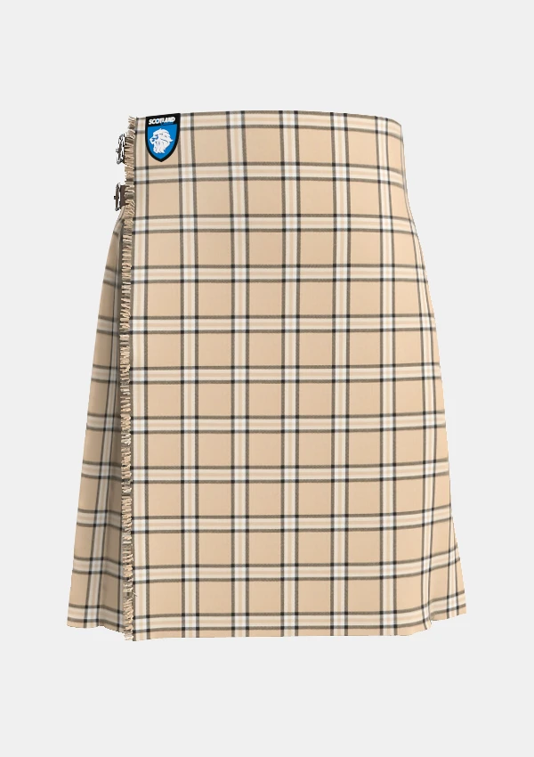 Traditional_Beige_tartan_kilt_front_image_with_pleated_design_and_adjustable_buckles_for_men