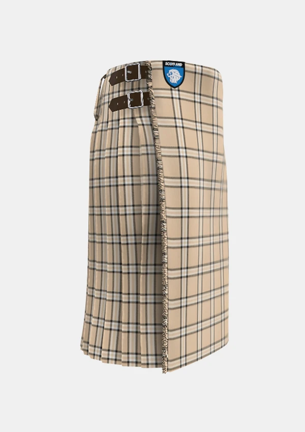 Traditional_Beige_tartan_kilt_right_image_with_pleated_design_and_adjustable_buckles_for_men