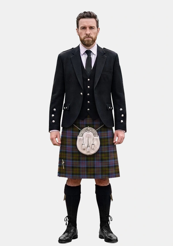 Traditional_Bowie_Black_Tartan_3716_Kilt_and_Argyle_Jacket_Kilt_Outfits_front_image