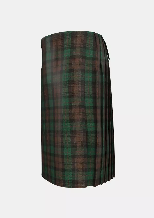Traditional_Brown_Watch_Tartan_kilt_left_image_with_pleated_design_and_adjustable_buckles_for_men