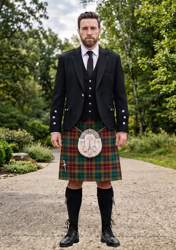 Traditional_Buchanan_Muted_Tartan_Kilt_and_Argyle_Jacket_Kilt_Outfit_front_image