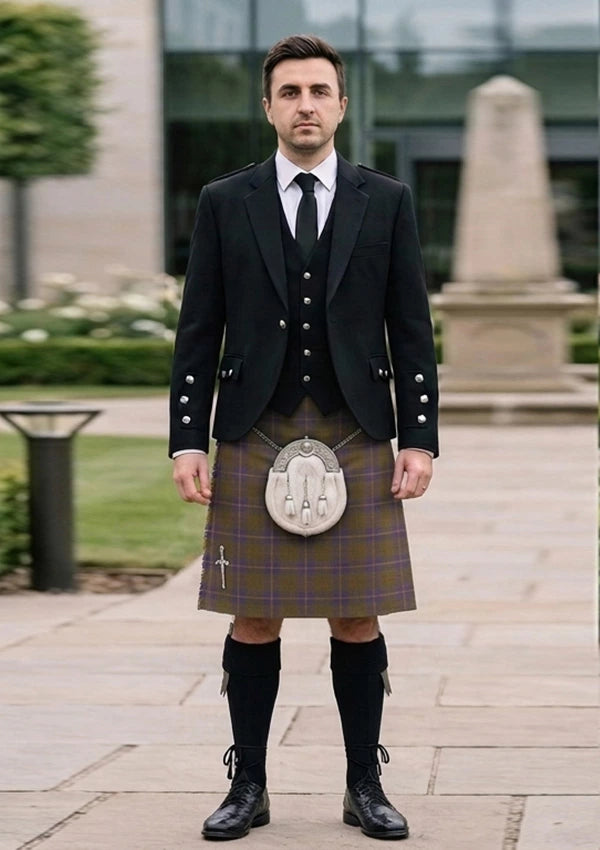 Traditional_Cameron_Of_Lochiel_Hunting_Tartan_Kilt_and_Argyle_Jacket_Kilt_Outfit_front_image