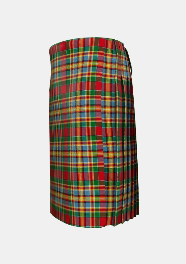 Traditional_Chattan_Chief_of_Clan_Tartan_1852_kilt_left_image_with_pleated_design_and_adjustable_buckles_for_men