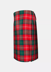 Traditional_Chisholm_Red_tartan_kilt_left_image_with_pleated_design_and_adjustable_buckles_for_men