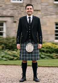 Traditional_Clarke_Ancient_tartan_633_Kilt_and_Argyle_Jacket_Kilt_Outfit_front_image