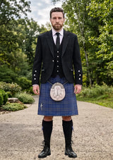 Traditional_Cummins_Royal_Blue_Tartan_Kilt_and_Argyle_Jacket_Kilt_Outfit_front_image