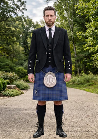 Traditional_Cummins_Royal_Blue_Tartan_Kilt_and_Argyle_Jacket_Kilt_Outfit_front_image