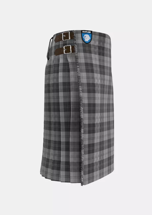 Traditional_Erskine_Grey_Tartan_kilt_right_image_with_pleated_design_and_adjustable_buckles_for_men