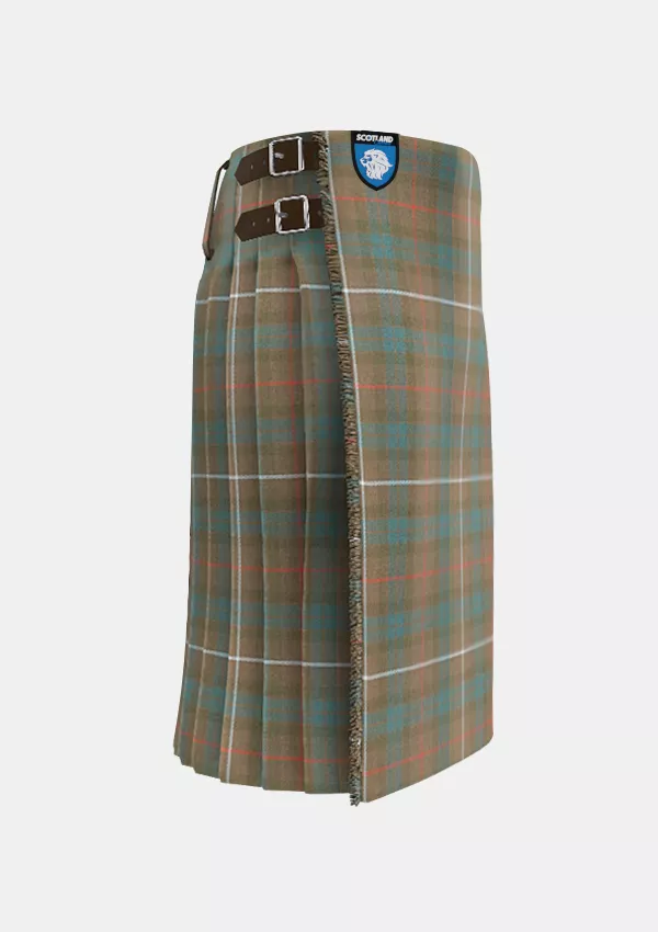 Traditional_Fraser_Weathered_Tartan_kilt_right_image_with_pleated_design_and_adjustable_buckles_for_men