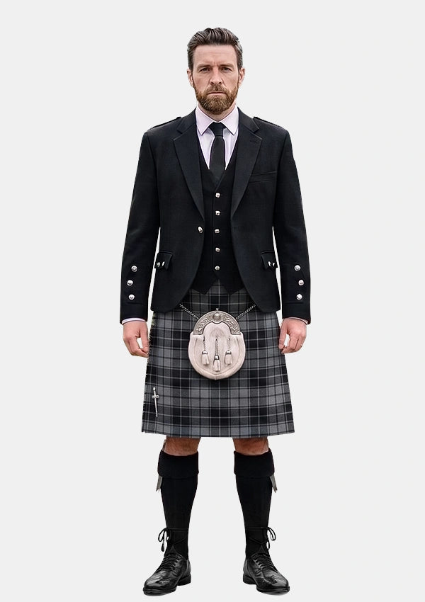 Traditional_Grey_Highlander_Tartan_Kilt_and_Argyle_Jacket_Kilt_Outfits_front_image
