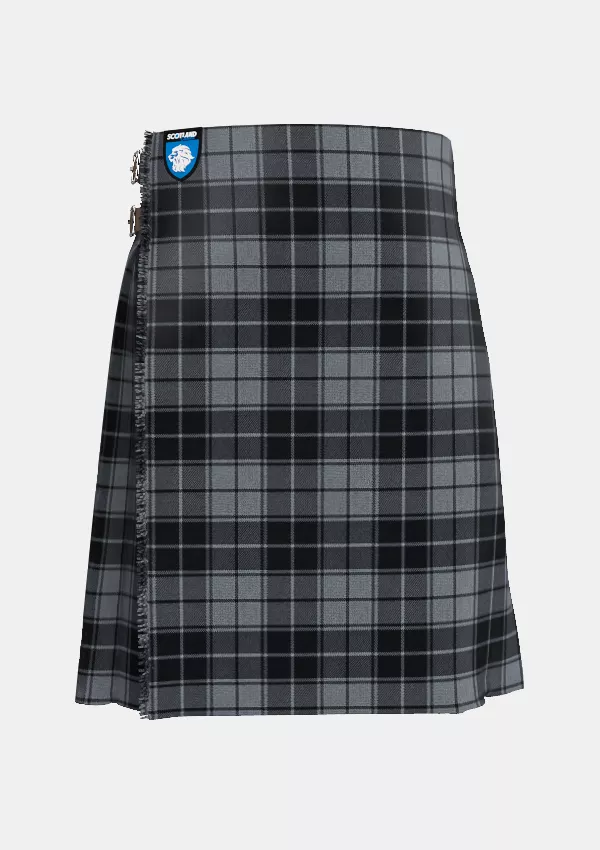 Traditional_Grey_Highlander_Tartan_kilt_front_image_with_pleated_design_and_adjustable_buckles_for_men