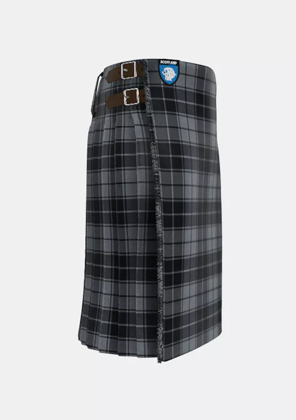 Traditional_Grey_Highlander_Tartan_kilt_right_image_with_pleated_design_and_adjustable_buckles_for_men