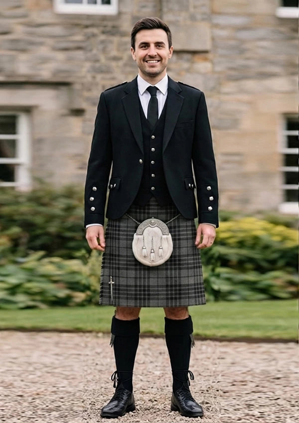 Traditional_Grey_Watch_Tartan_Kilt_and_Argyle_Jacket_Kilt_Outfit_front_image