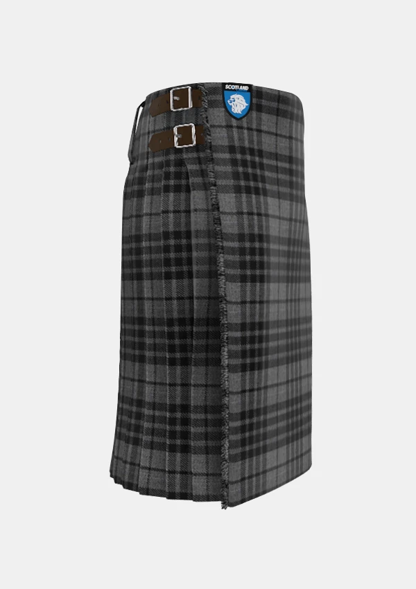 Traditional_Grey_Watch_Tartan_kilt_right_image_with_pleated_design_and_adjustable_buckles_for_men