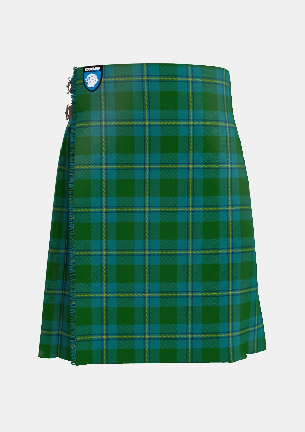 Traditional_Irving_of_Bonshaw_tartan_front_image_with_pleated_design_and_adjustable_buckles_for_men