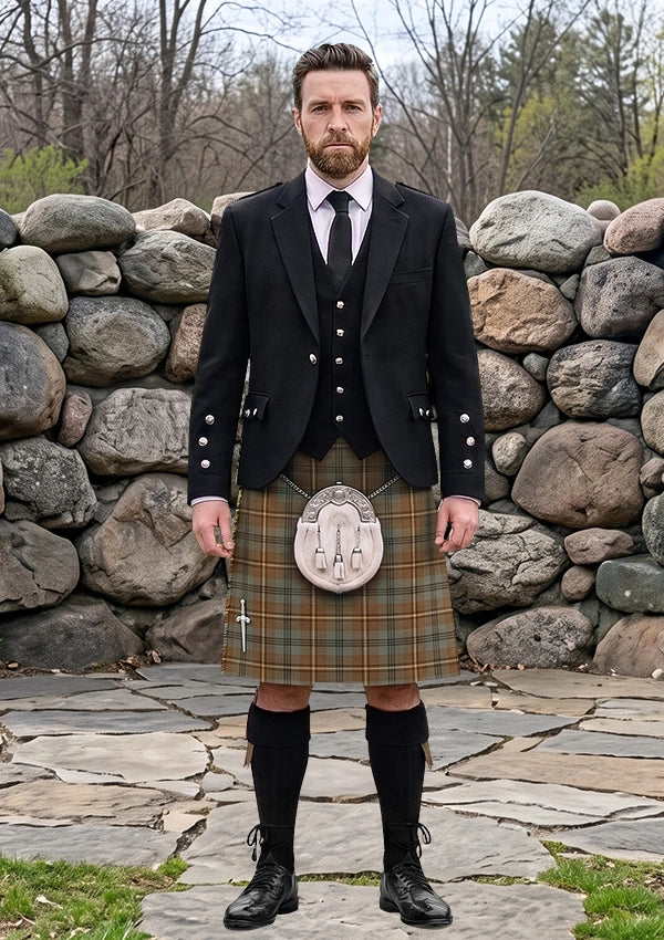 Traditional_Johnstone_Weathered_Tartan_Kilt_and_Argyle_Jacket_Kilt_Outfit_front_image