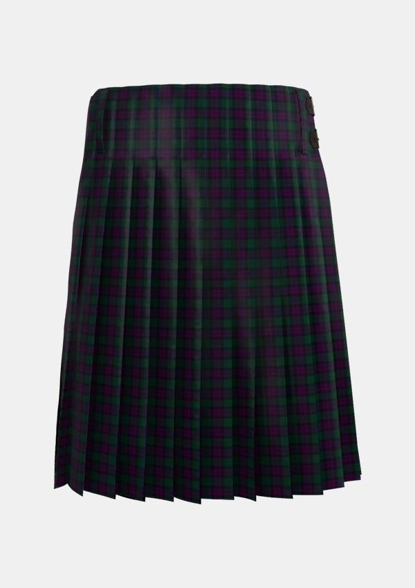 Traditional_MacArthur_of_Milton_Hunting_Tartan_700_kilt_back_image_with_pleated_design_and_adjustable_buckles_for_men