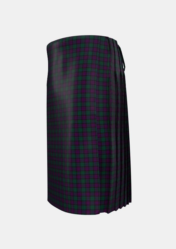 Traditional_MacArthur_of_Milton_Hunting_Tartan_700_kilt_left_image_with_pleated_design_and_adjustable_buckles_for_men