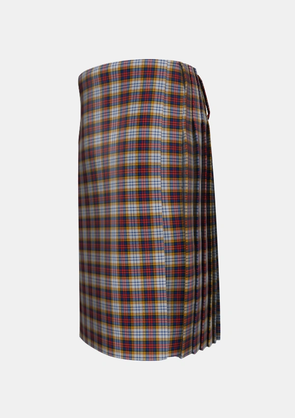 Traditional_MacInnes_Ancient_Hunting_Tartan_1614_kilt_left_image_with_pleated_design_and_adjustable_buckles_for_men