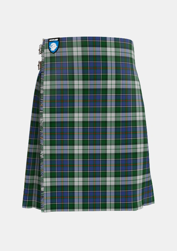 Traditional_MacInnes_Dress_Tartan_923_kilt_front_image_with_pleated_design_and_adjustable_buckles_for_men