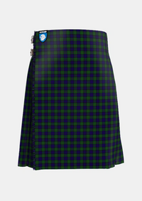 Traditional_MacKinlay_2_4_black_stripes_Tartan_3423_kilt_front_image_with_pleated_design_and_adjustable_buckles_for_men