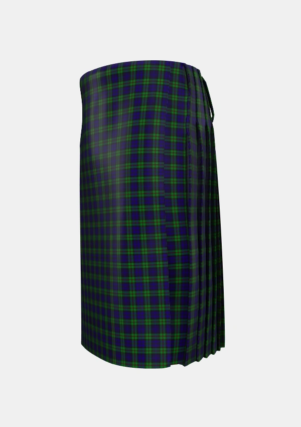 Traditional_MacKinlay_2_4_black_stripes_Tartan_3423_kilt_left_image_with_pleated_design_and_adjustable_buckles_for_men