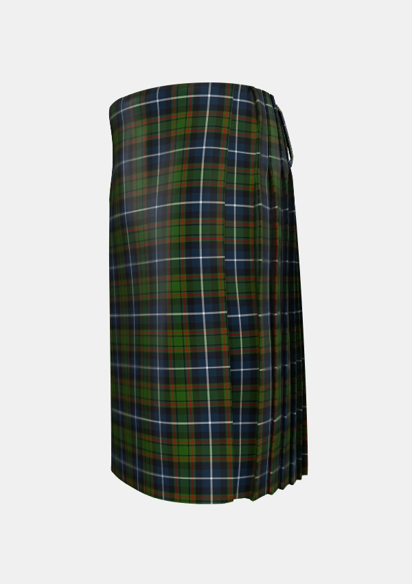 Traditional_MacRae_Hunting_3_Tartan_803_kilt_left_image_with_pleated_design_and_adjustable_buckles_for_men