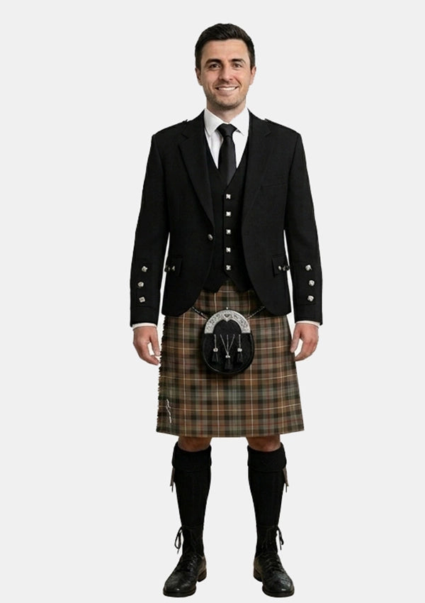 Traditional_Mackenzie_Weathered_tartan_Kilt_and_Argyle_Jacket_Kilt_Outfits_front_image