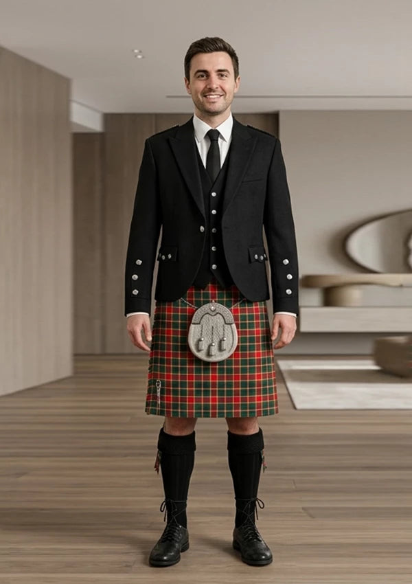 Traditional_Maclachlan_old_modern_tartan_Kilt_and_Argyle_Jacket_Kilt_Outfit_front_image