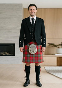 Traditional_Maclean_of_duart_weathered_tartan_Kilt_and_Argyle_Jacket_Kilt_Outfit_front_image