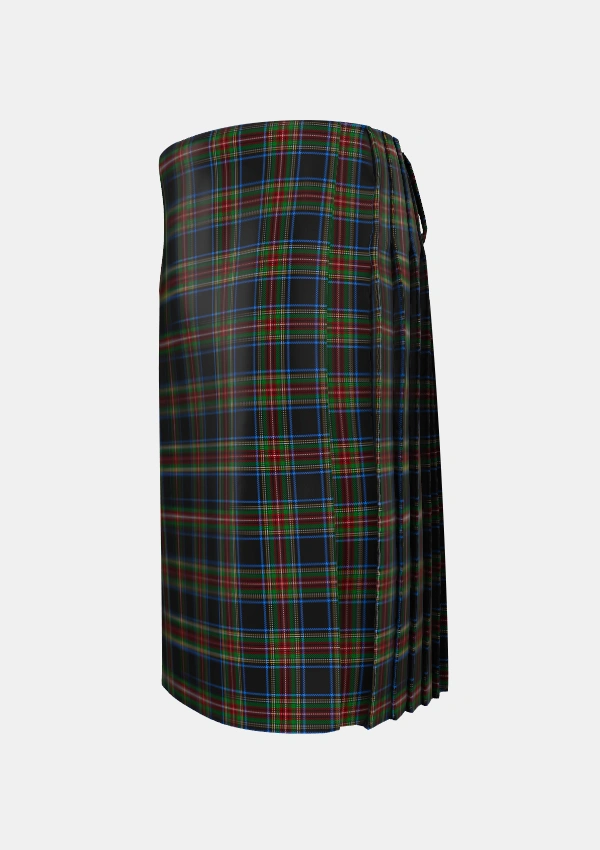 Traditional_Stewart_Black_Tartan_1061_kilt_left_image_with_pleated_design_and_adjustable_buckles_for_men