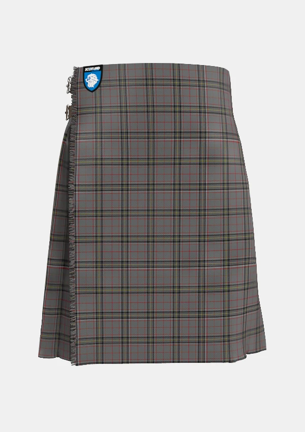 Traditional_Stewart_Grey_tartan_front_image_with_pleated_design_and_adjustable_buckles_for_men