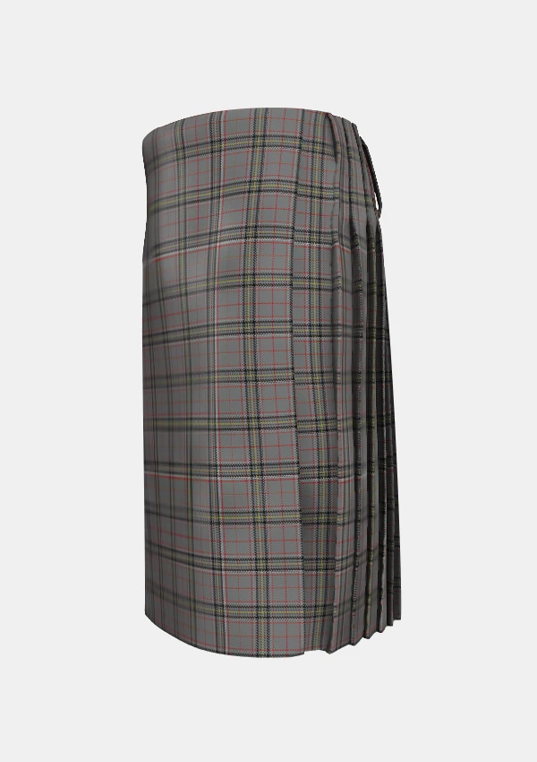 Traditional_Stewart_Grey_tartan_left_image_with_pleated_design_and_adjustable_buckles_for_men