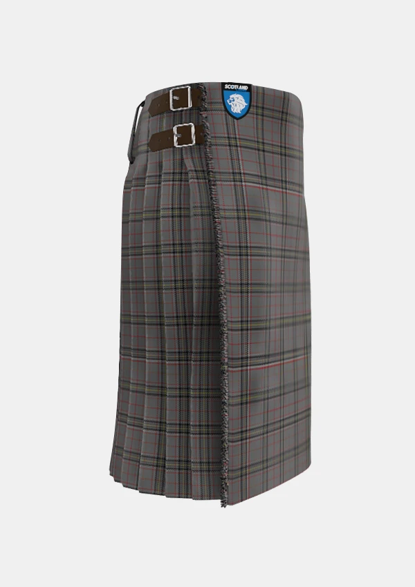 Traditional_Stewart_Grey_tartan_right_image_with_pleated_design_and_adjustable_buckles_for_men