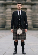 Traditional_Thompson_Grey_Tartan_3597_Kilt_and_Argyle_Jacket_Kilt_Outfit_front_image