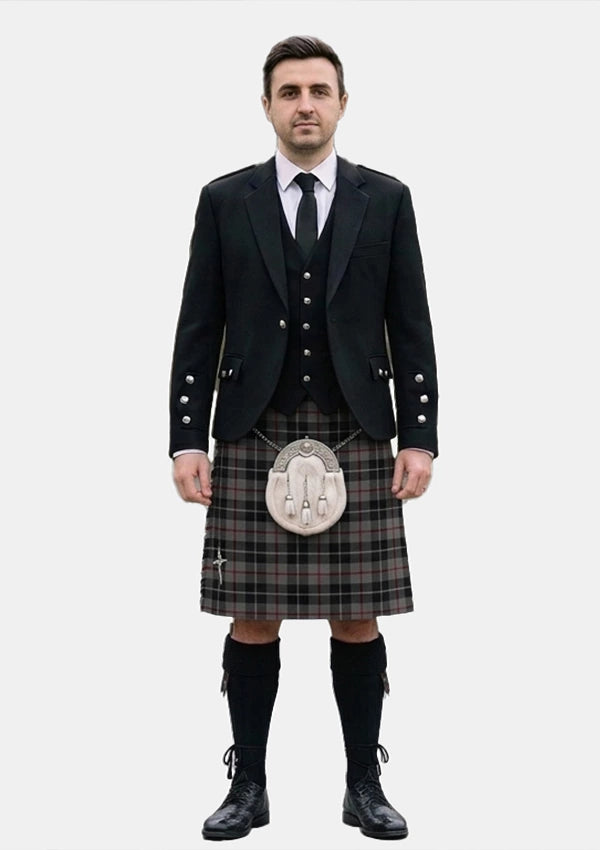 Traditional_Thompson_Grey_Tartan_3597_Kilt_and_Argyle_Jacket_Kilt_Outfits_front_image