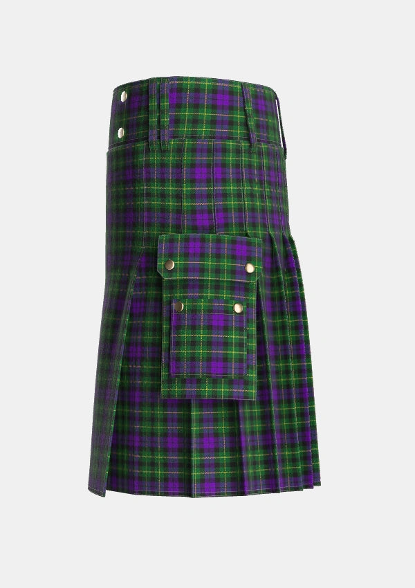 Utility_Abercrombie_Wilsons_No2_64_Tartan_1048_kilt_left_image_with_pleated_design_and_adjustable_buckles_for_men